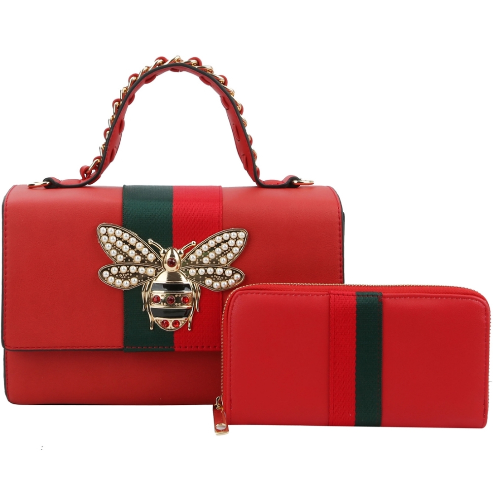 Rhinestone Bee Charm Designer Handbag Set